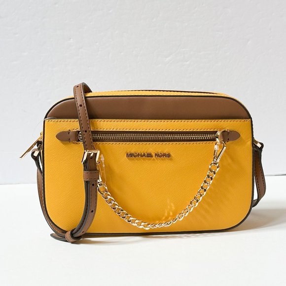 Michael Kors Jet Set East West Chain Shoulder Crossbody Bag Jasmine Yellow/Brown